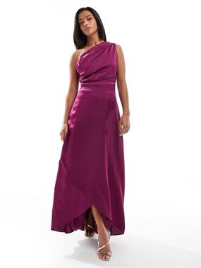 ASOS One-Shoulder Fuchsia Satin Gown